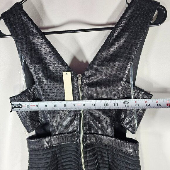 Mustard Seed NWT Cut Out Sequin Sheer Panel Midi Dress Women's Size M Black - Picture 12 of 16